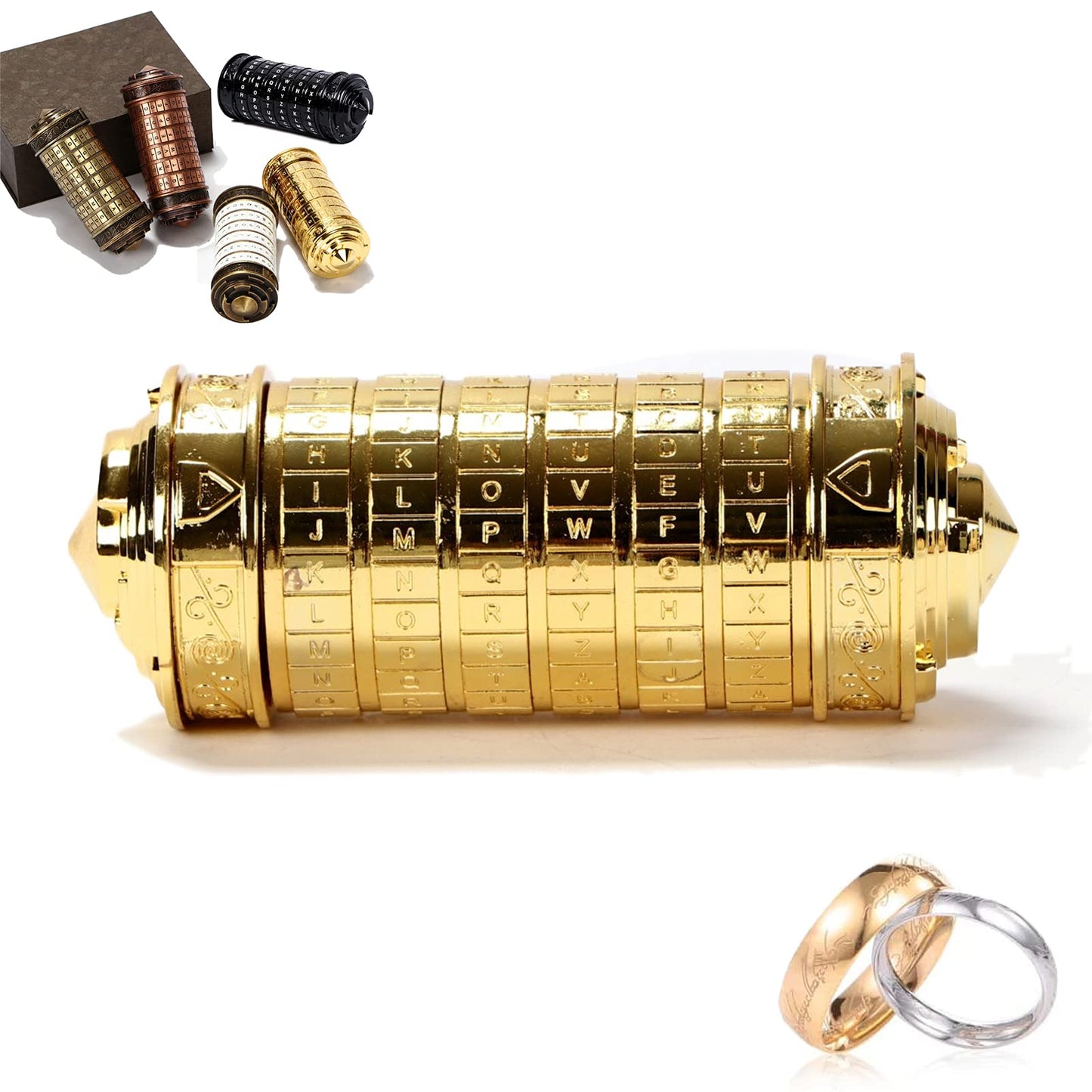 Cryptex Da Vinci Code Mini Gold Bronze Lock Puzzle Valentines Day Gifts For Him Her Men Women Dad Boys Christmas Metal Cool Roma