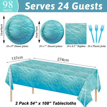 Gisgfim 98 Pcs Ocean Sea Party Supplies Ocean Waves Party Plates Ocean Sea Party Tablecloth Ocean Theme Party Decorations For Ad