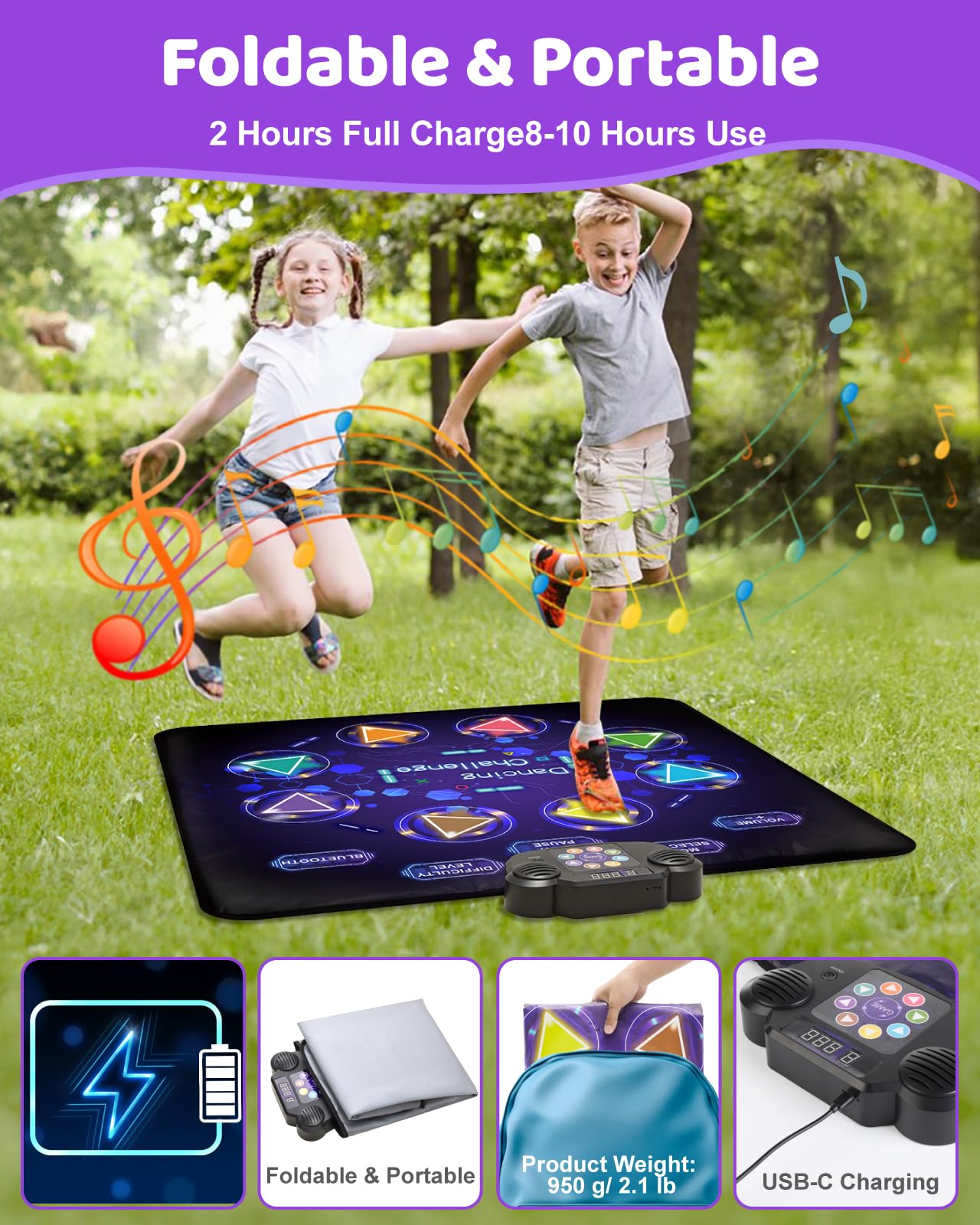 Gleamkid LED Light-Up Dance Mat for Kids, 8-Button Pad with Bluetooth, Music, 8 Modes & 3 Difficulty Levels, Ages 3-12