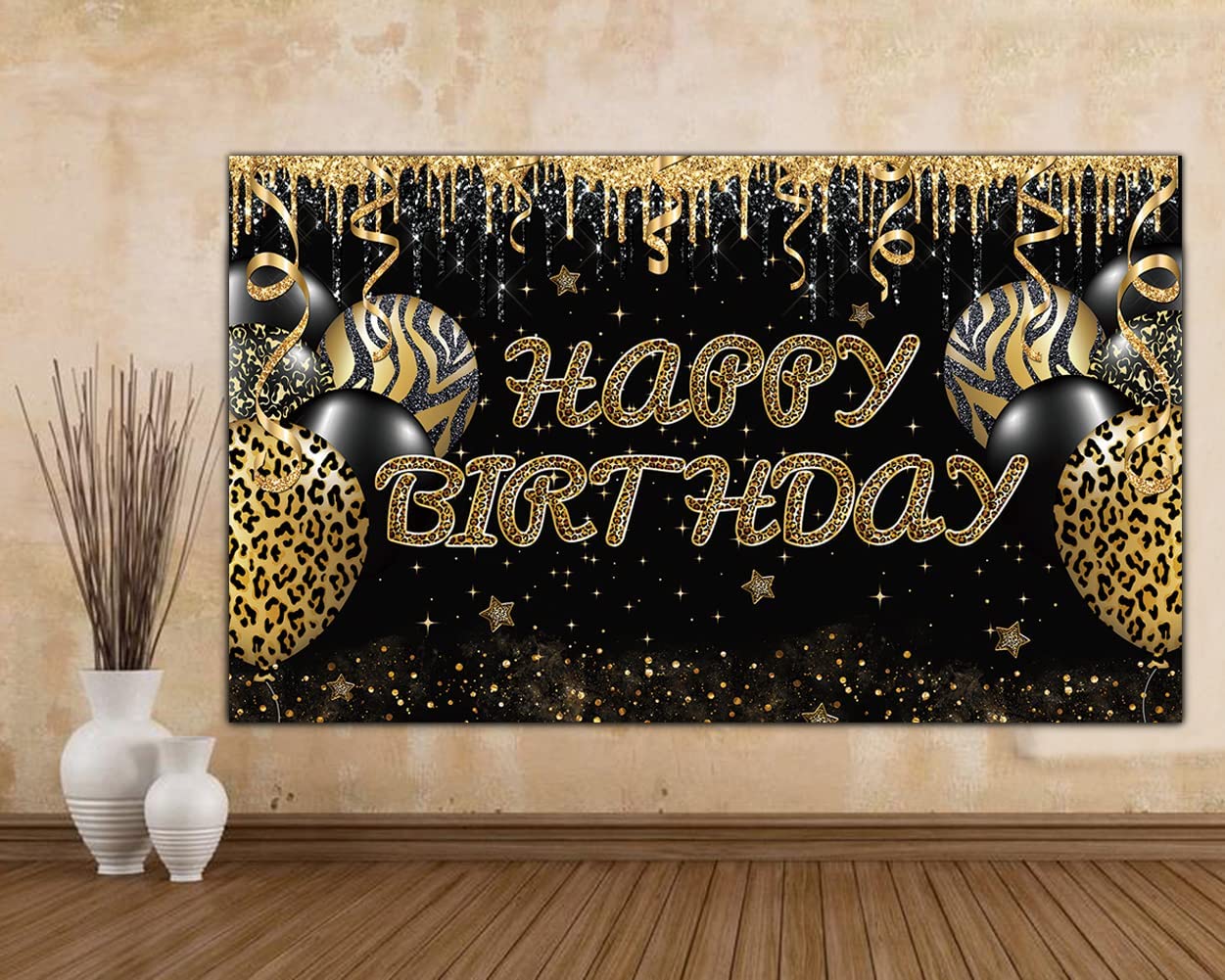 Large Gold Leopard Happy Birthday Backdrop Huge Leopard Happy Birthday Banner Cheetah Birthday Party Decoration Gold Leopard Bir