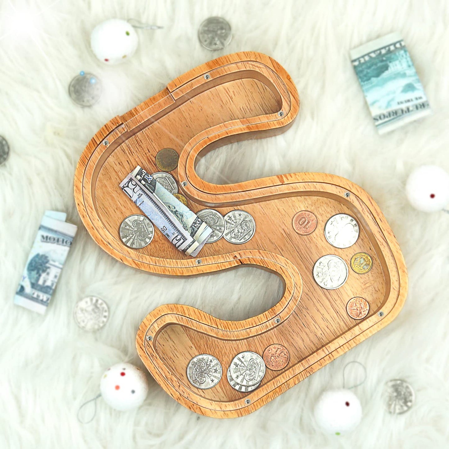 Piggy Bank For Kids Boys Girls, Large Personalized Wooden Letter Piggy Bank With Cut-Out Design, Alphabet Letter Coin Banks, Money Savings Box, Wooden Bank For Kids Creative Gift For Real-Money(S)