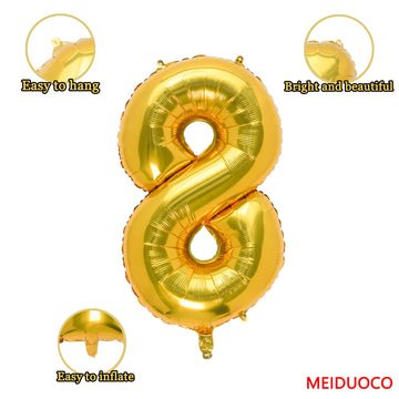 32 Inch Gold Number 8 Balloons Foil Ballon Digital Birthday Party Decoration Supplies (Gold Number 8 Balloon)