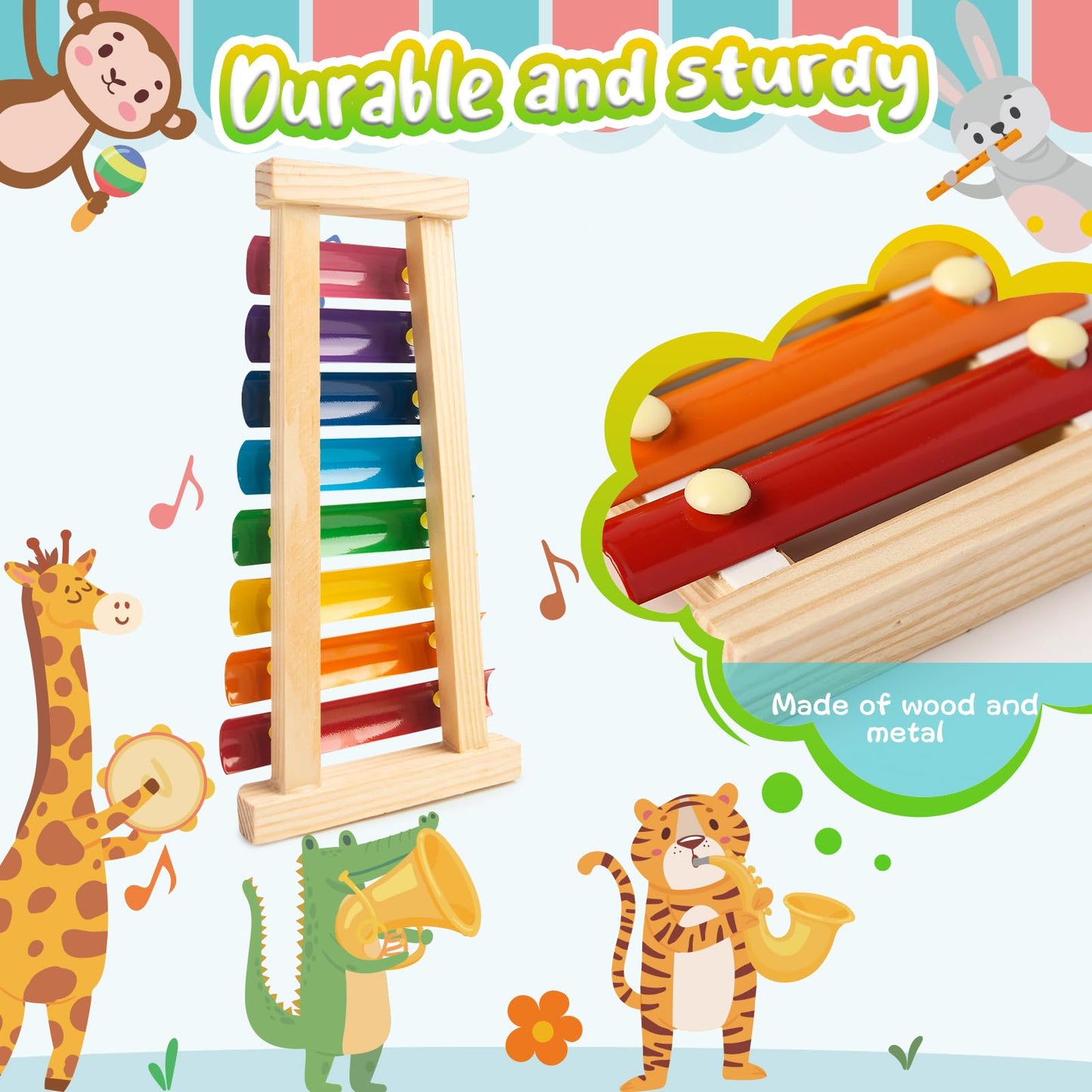 Lovestown Wooden Xylophone Musical Toy, 8 Rainbow Keys, 2 Mallets, Educational Instrument For Toddlers