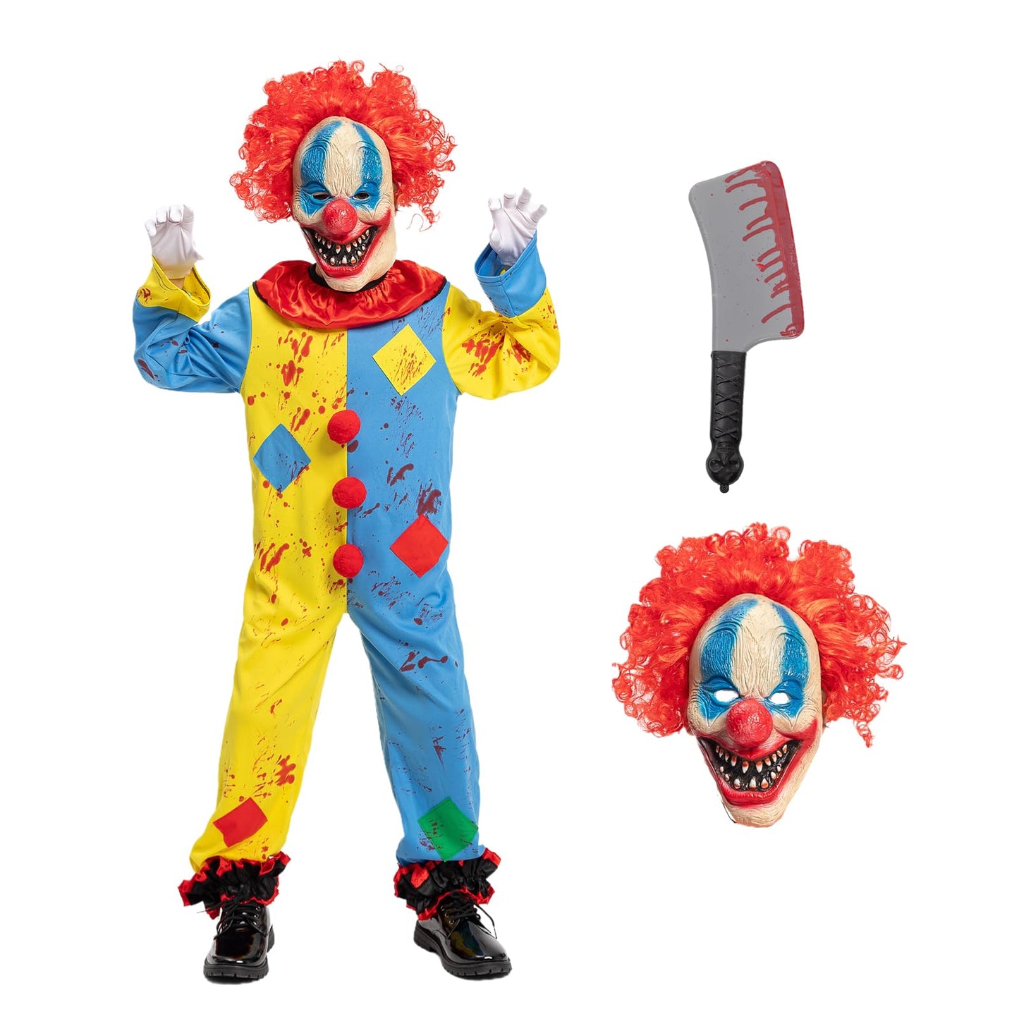 Scary Clown Costume For Kids Killer Clown With Clown Accessories Mask Boys Halloween Costumes Role Play & Dress Up Carnival Unis