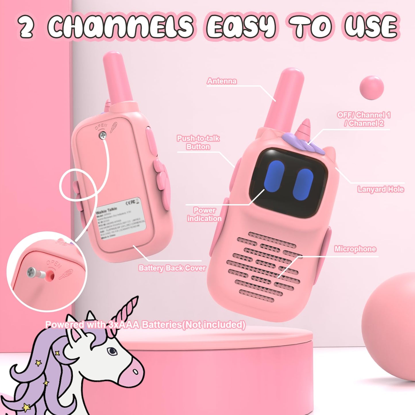 Holiky Pink Walkie Talkies With Silicone Cover, Toys For 3-8 Year Old Girls Boys, Kids Walkie Talkies 1000Ft Range 2 Way Radioto