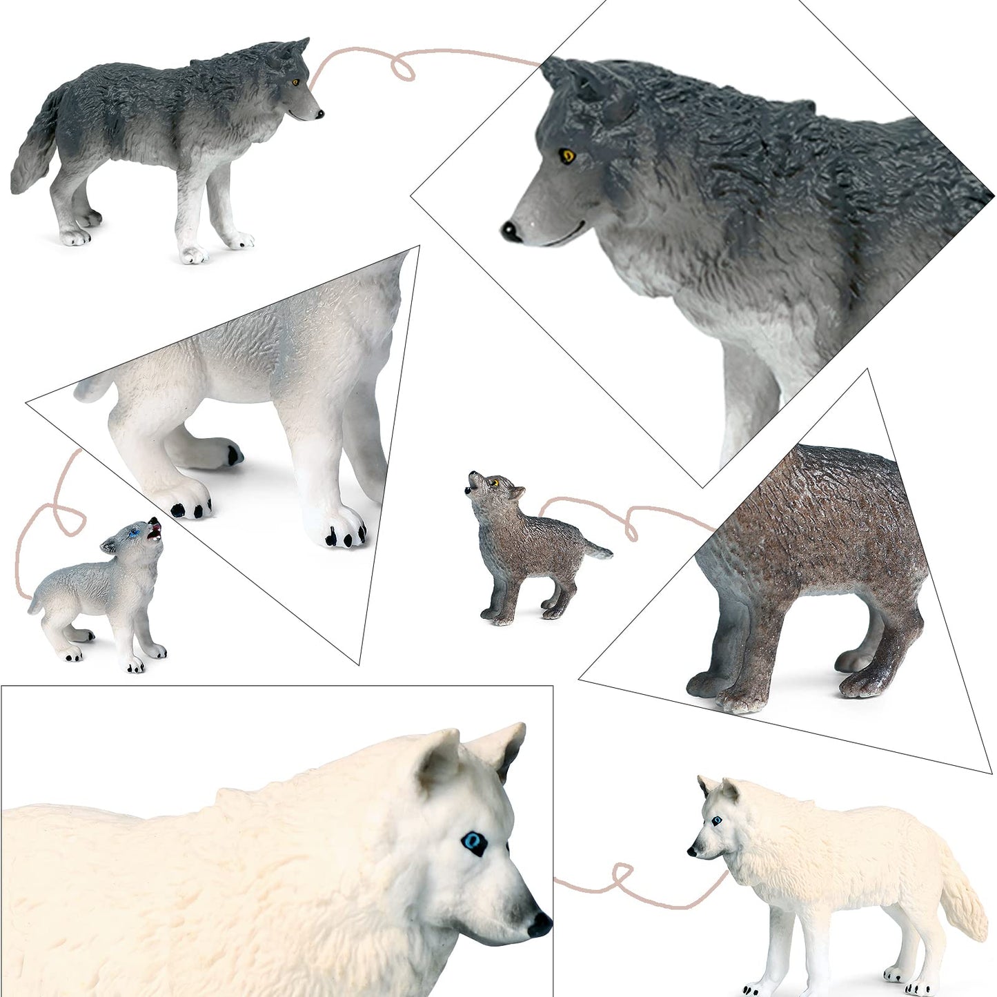 RCOMG Wolf Toy Figures - 8PCS Realistic PVC Jungle Animal Figurines for Kids - Clear