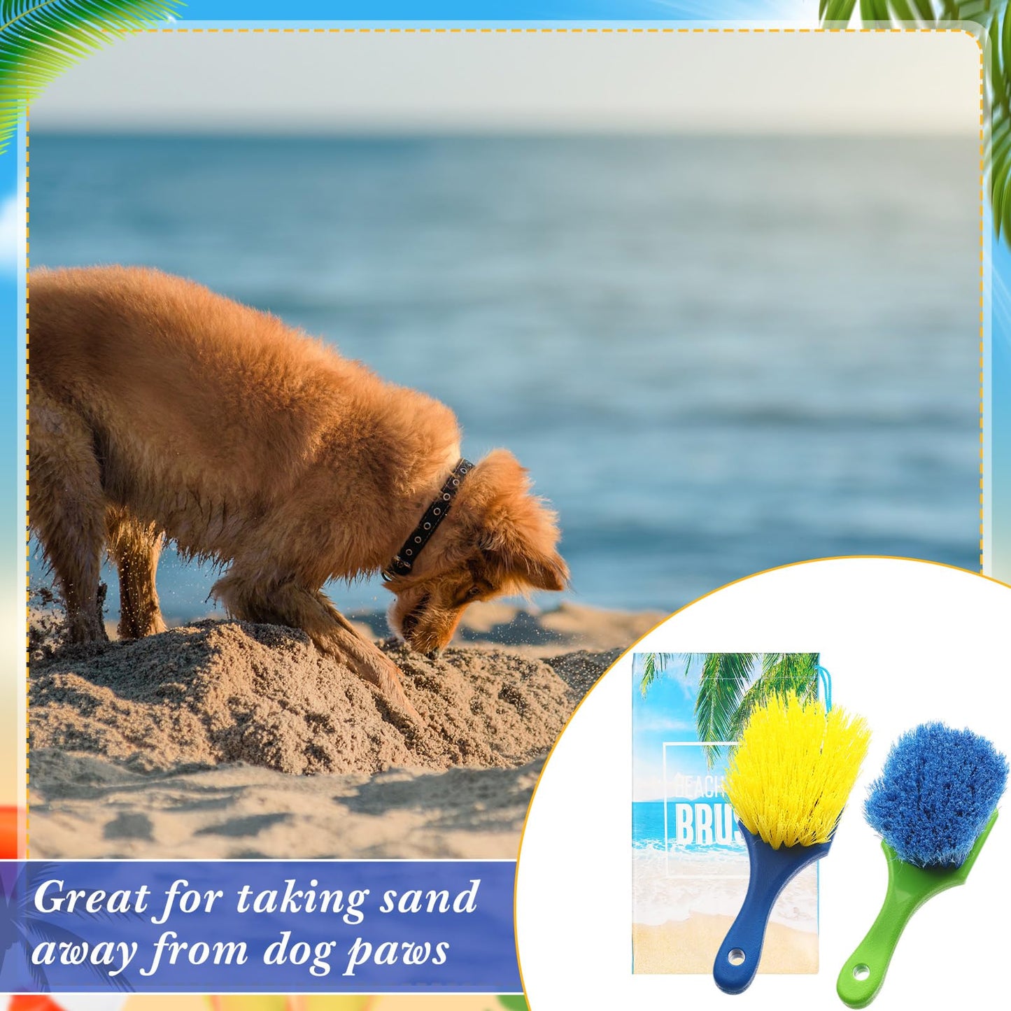 Remerry 2 Pcs Beach Sand Remover Brush with Drawstring Bag, Beach Accessories Scrub Brushes for Cleaning Beach Soft Bristle Brus