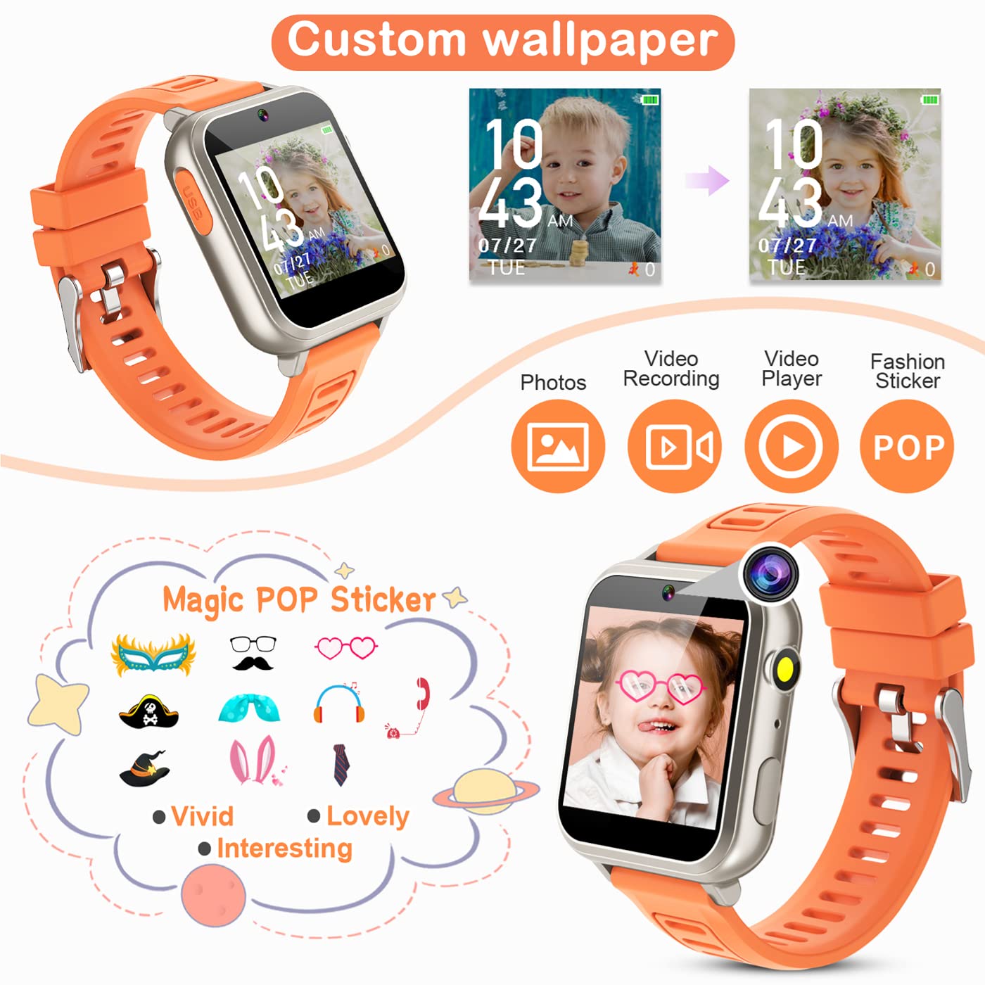 Smart Watch For Kids With 24 Puzzle Games Hd Touch Screen Camera Video Music Player Pedometer Alarm Clock Flashlight 12/24 Hr Kids Watches Gift For 4-12 Year Old Boys Girls Toys