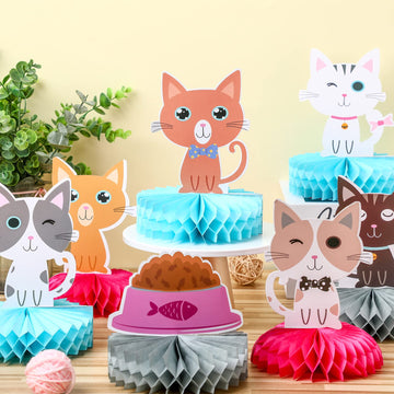 Chinco 9 Pcs Cat Party Centerpieces for Tables Cat Birthday Party Decorations Honeycomb Cat Party Supplies Cat Party Favor Table