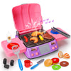 Girls BBQ Grill Playset with Pretend Smoke Sound Light Kids Pink Kitchen Toy Age 2-4 3-5 4-8 Toddler Camping Cooking Set Play Fo