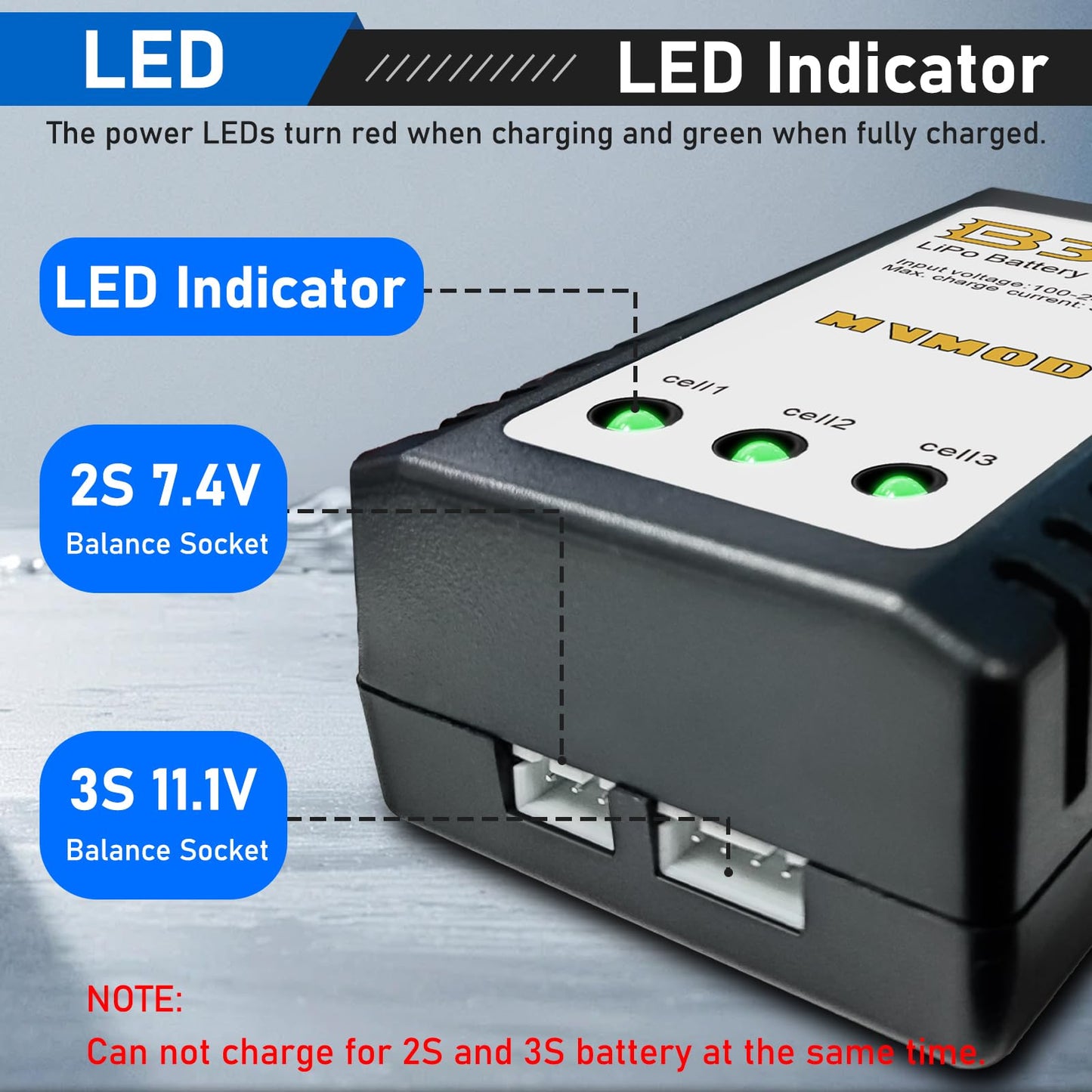 MVMOD 3S LiPo Battery with Charger Kit, 2200mAh 11.1V 35C Lipo Battery with XT60 Connector for RC Airplane RC Quadcopter Helicop