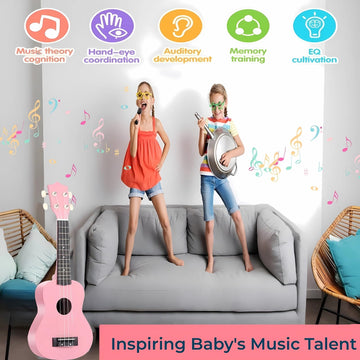 Jakeloo Kids Acoustic Guitar - 21 Inch Pink Carbon Fibre Ukulele for Toddlers, Ideal Musical Toy for Boys & Girls Ages 3-9
