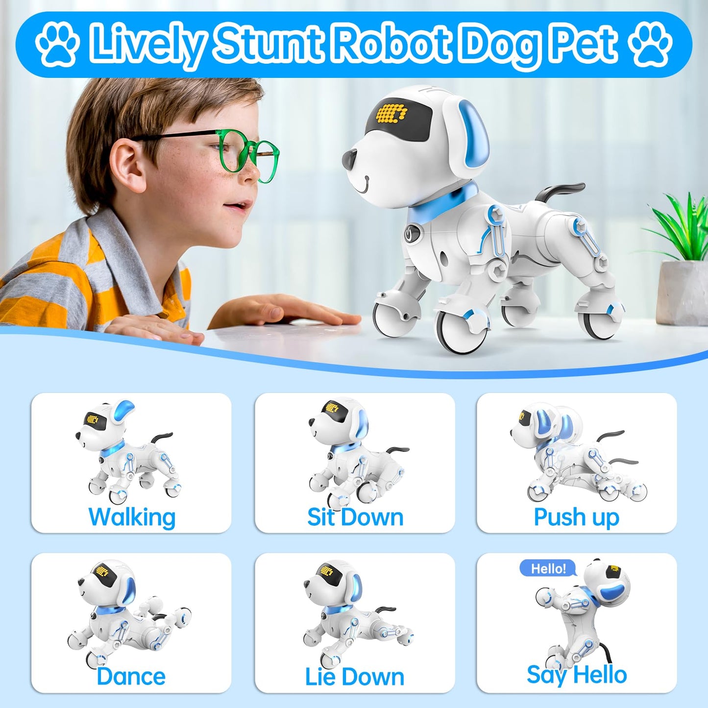 Dwi Dowellin Robot Dog For Kids 8-12,Remote Control Smart Robotic Dogs Pet Puppy Robotic Toy,Interactive Touch Walking Talking Toys For Boys Girls Christmas Birthday Gifts
