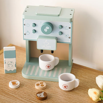 MIKNEKE Wooden Coffee Maker Toy Set for Kids - Montessori Pretend Play Kitchen Accessories, 10x6 in, Ideal for Toddlers Boys & Girls