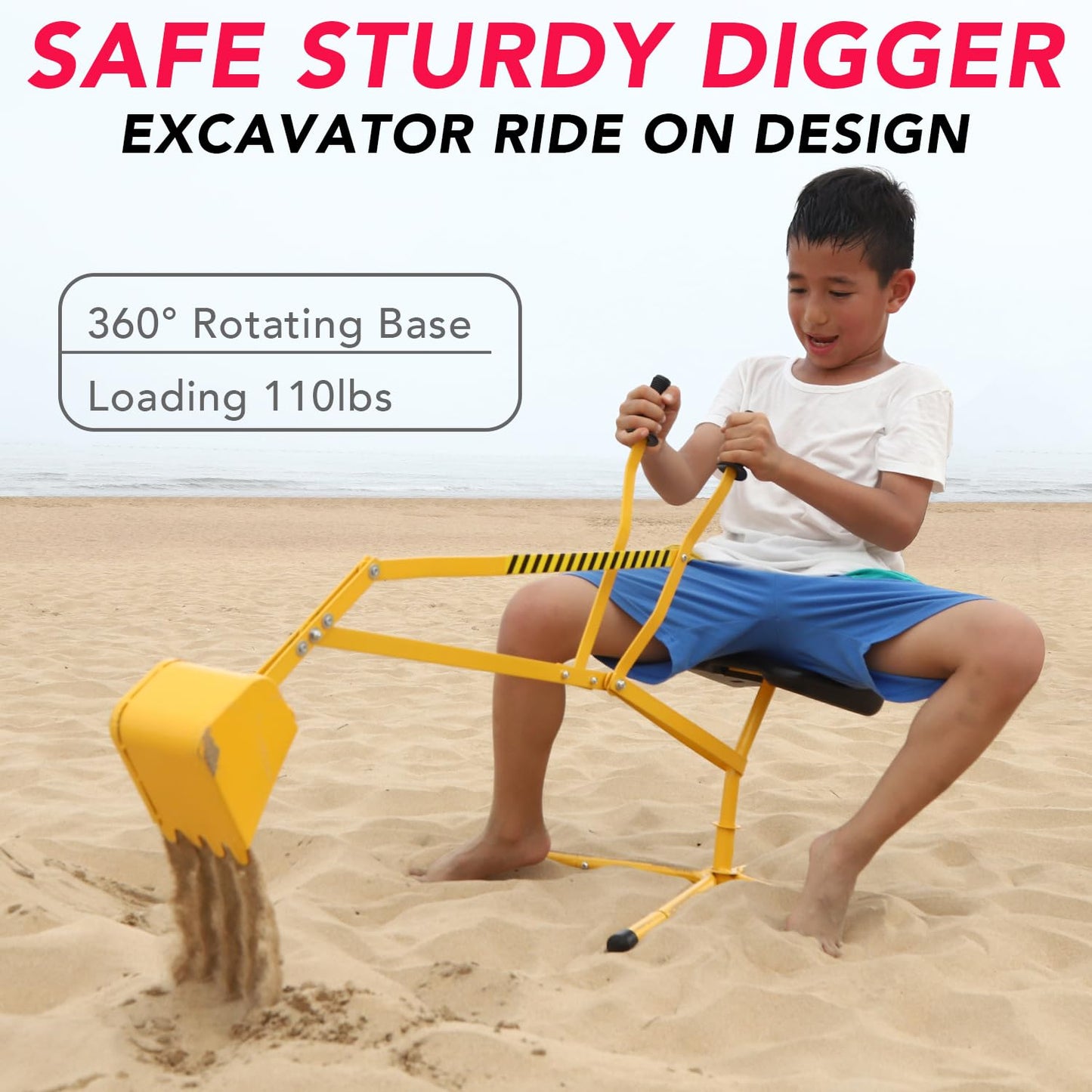 Sand Digger Sandbox Digger Toy, 360Rotating Base, Sturdy Stable Steel Frame Structure-Metal Bucket, Kids Digger Excavator Diggin