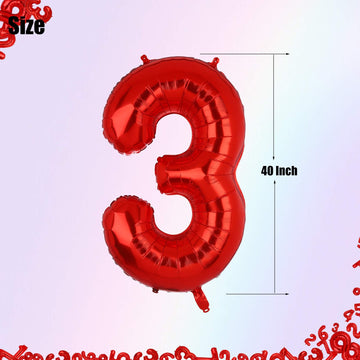40 Inch 3 Red Number Balloons Mylar Foil Helium Digital Balloons Baby Shower 3St Birthday Party Decor Supplies
