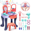 Eohemeral Toddler Vanity Makeup Table With Mirror And Chair, Open Doors By Gestures,Toddler Kids Vanity Set With Music Sound & L