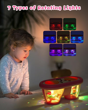 Jhoprcin Baby Toys for 6 to 12 Months: 7 Models Pink Rotating Light Up Drum Musical Instruments for 12-18 Months Kids Tummy Time Toys for Baby 0-3-6-9 Months Walker for Boy Girl Gifts