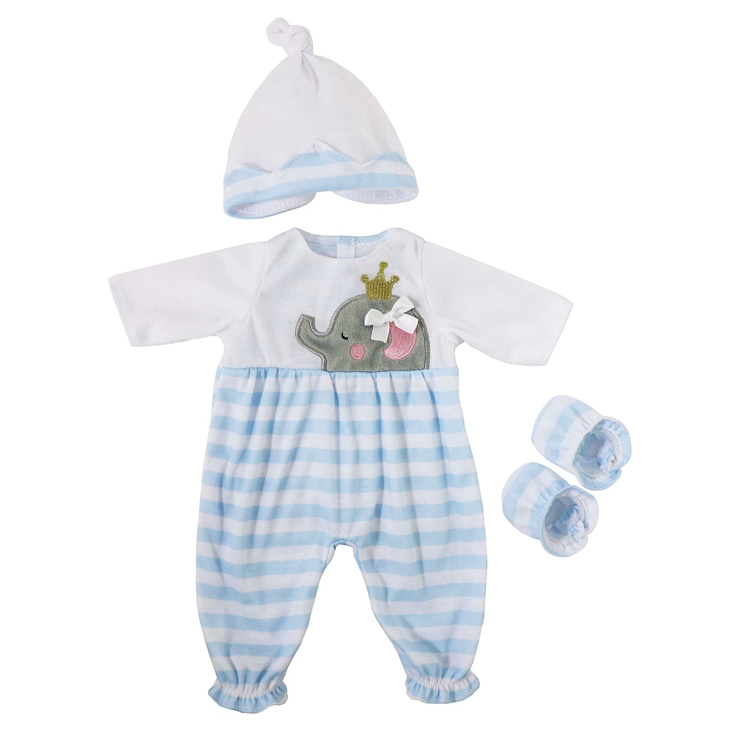Jc Toys | Berenguer Boutique | Baby Doll Outfit | Blue Striped Long Onesie With Headband, And Booties | Ages 2+ | Fits Dolls 14'- 16'
