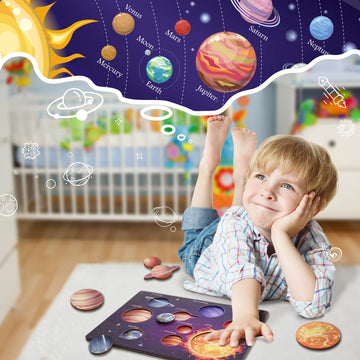 Zeoddler Upgraded Solar System Puzzle for Kids 3-6, Wooden Space Toys, 11.8 x 8.6 inches, Educational Gift for Boys & Girls