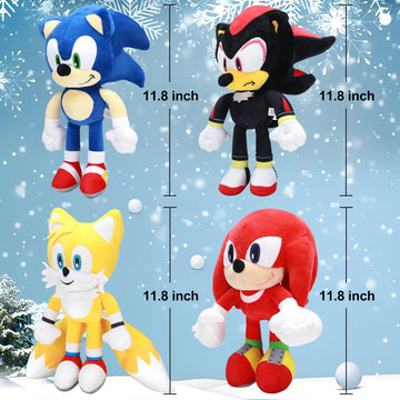 4 Pcs Sonic Plush Toys, Hedgehog 3 Movie Plushies Toys For Kids Christmas Birthdays And Gifts For Fans, The Super Hedgehog Shado