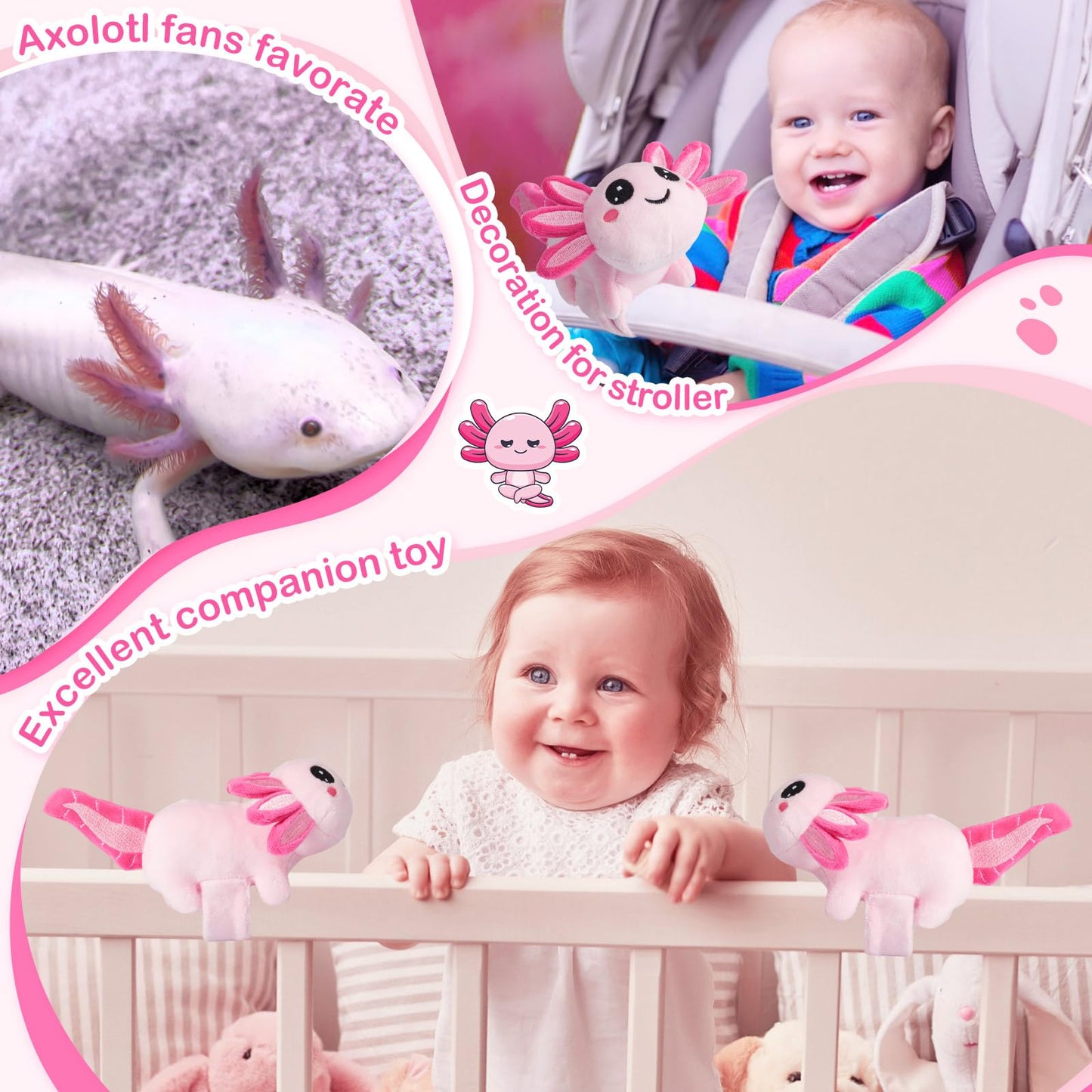 Deekin 4 Pcs 9 Inch Stuffed Axolotl Slap Bracelets Plush Axolotl Slap Band Cute Snap Bracelet Jungle Themed Axolotl Huggers For