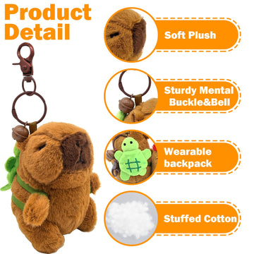 Wueuru 4 Pcs Capybara Plush Keychain Toy,Valentines Day Gift Capybara Stuffed Animals 4'' Cute Capybara Plush Toy Doll Key Chain