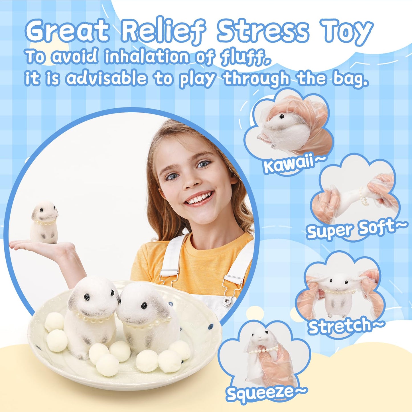 Easter Squishies Rabbit Toys,2Pcs White Bunny Squeeze Animal Toys,Simulation Bunny Stress Relief Toy Furry Squish Novelty Toy Wi