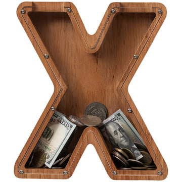 Piggy Bank For Kids Boys Girls, Wooden Large Letter Piggy Bank Alphabet Money Bank With Initial X, Coin Bank Fun Gifts For Birthday, Christmas, Festival, Baby Shower