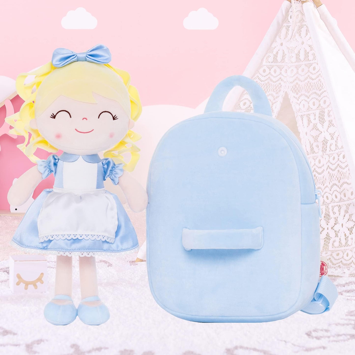 Gloveleya Toddler Backpack For Girls Kids Backpacks Soft Girl Toys Plush Baby Girl Gifts With Plush Princess Alice Doll Blue 9''