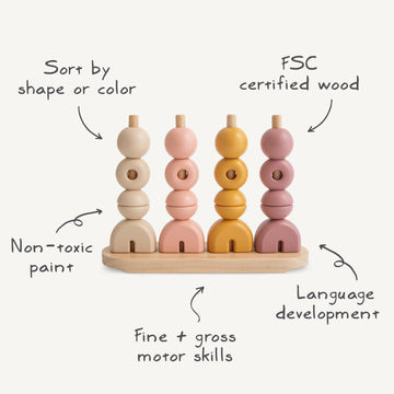 Mushie Wooden Multi Shape Stacker | For Kids 3 Years+ | Preschool Educational & Toddler Montessori Toys (Original)