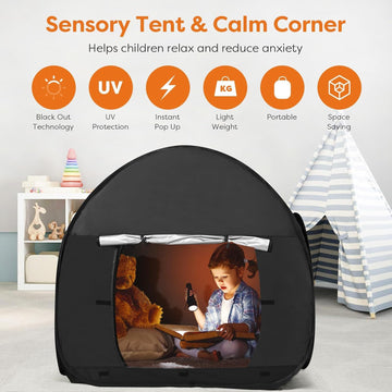 Sensory Tent For Kids With Autism,90 * 90 * 90Cm Blackout Sensory Room Pop-Up Play Tent,Calm Corner For Children To Play And Rel