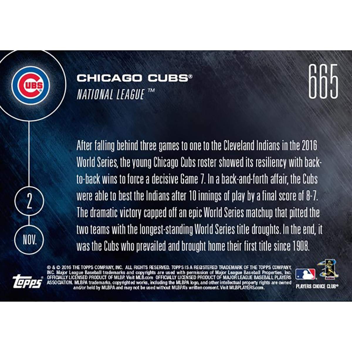 Chicago Cubs Mlb Celebrate First World Series #665 2016 Topps Now Trading Card