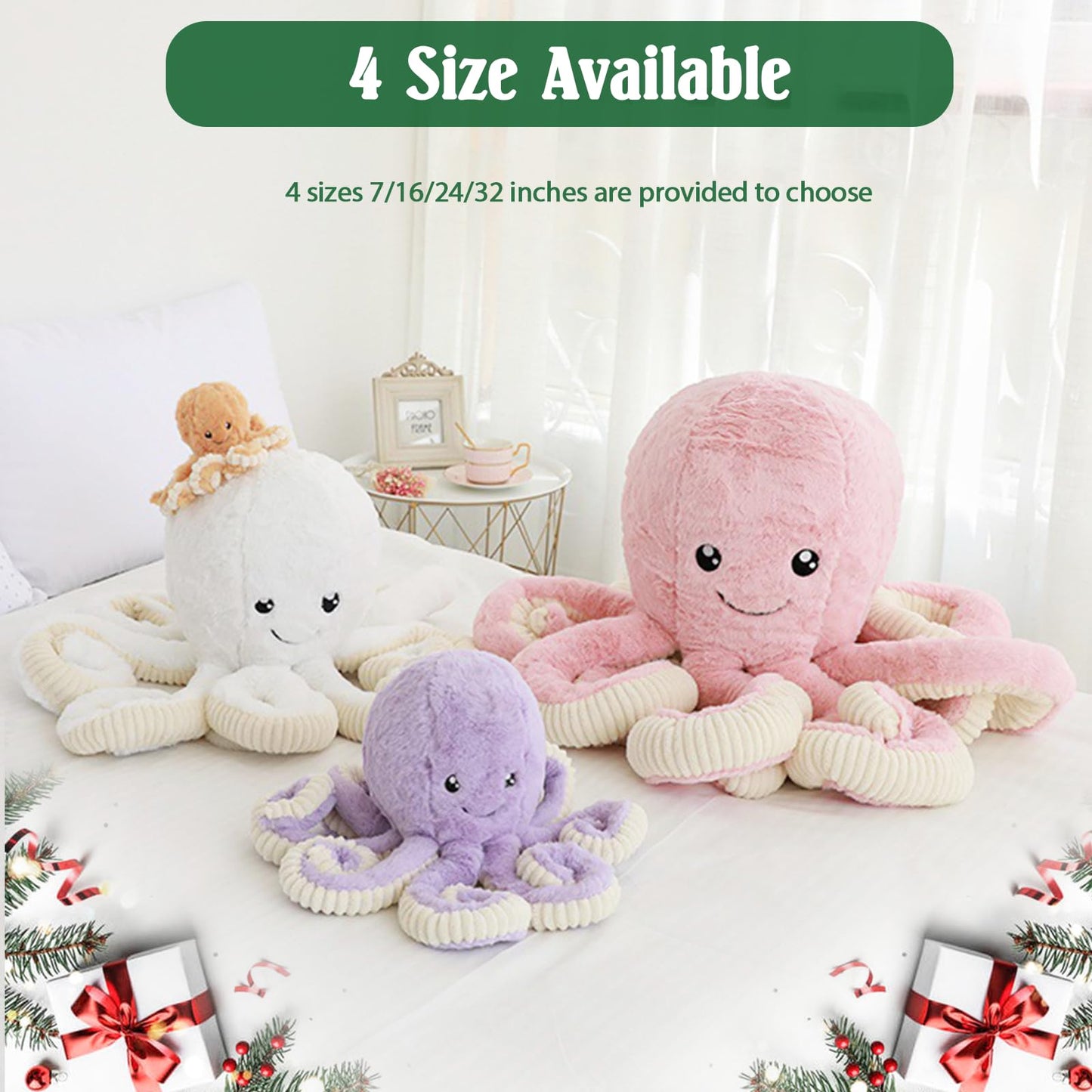 DENTRUN Giant Octopus Plush Doll - 32 Inch Pink Stuffed Animal, Soft Plush Toy for Kids, Boys, Girls, Perfect for Birthdays & Holidays