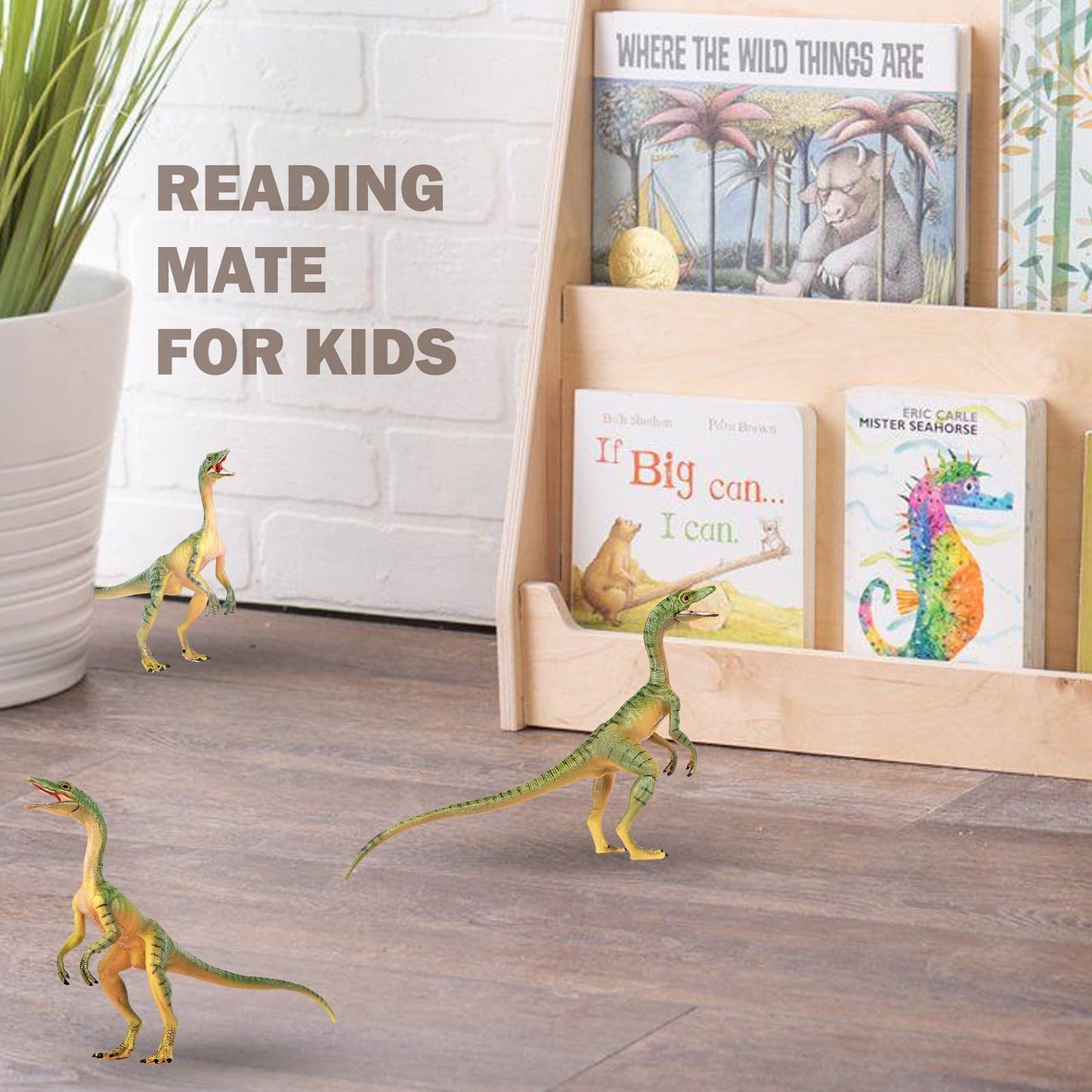 Gemini&Genius 2Pcs Compsognathus Dinosaur Toy Figurines, Moveable Jaw, Realistic Plastic Action Figures for Kids, Large Size
