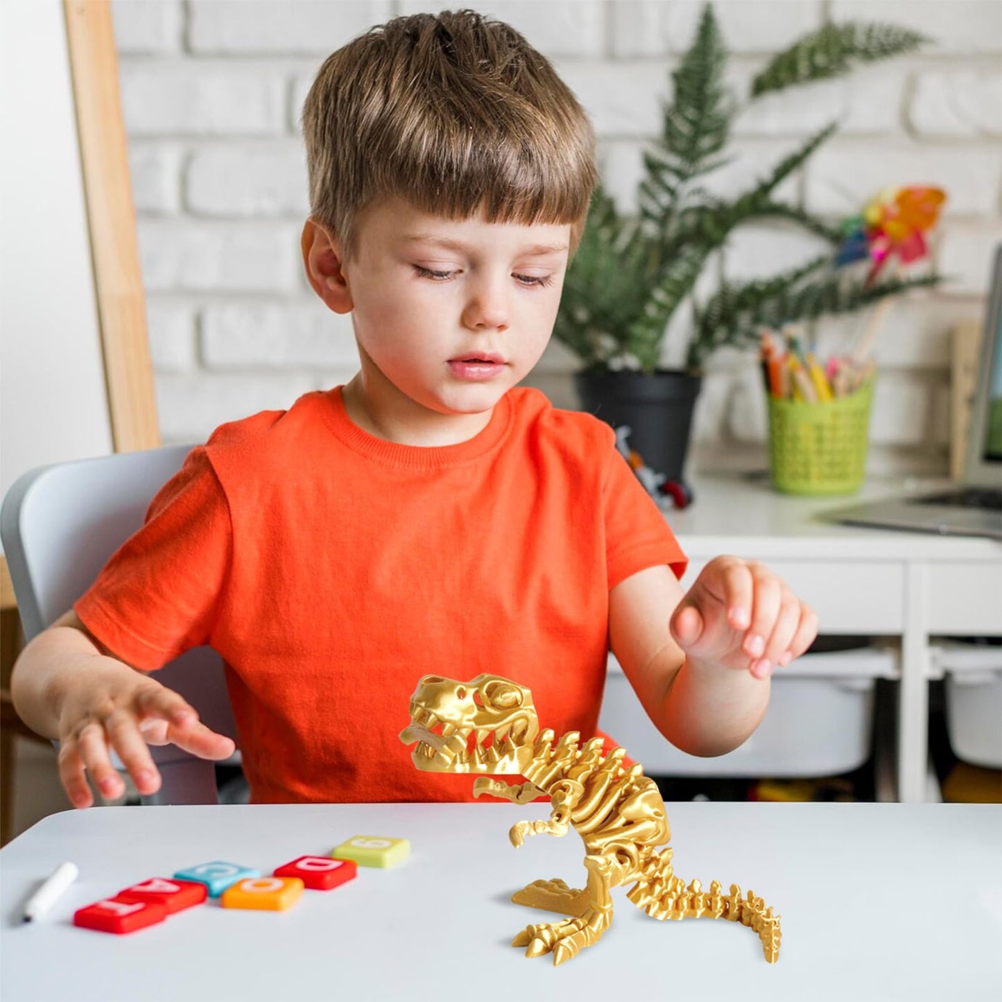 FunisFun 3D Printed Dragon with Articulated Bones for mature-themed 3D Printed Dinosaur Fidget Toys Decor for Stress Relief (Gold 1P)