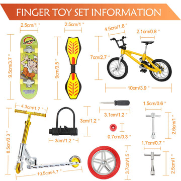 Sumind 18 Pieces Mini Finger Toys Set Includes Finger Skateboards, Finger Bikes, Mini Scooters And Matched Wheels And Tools Acce