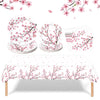 Zhehao 101 Pcs Cherry Blossom Party Tableware Set Cherry Blossom Party Supplies Includes 50 Pcs Paper Plates, 50 Pcs Napkins and