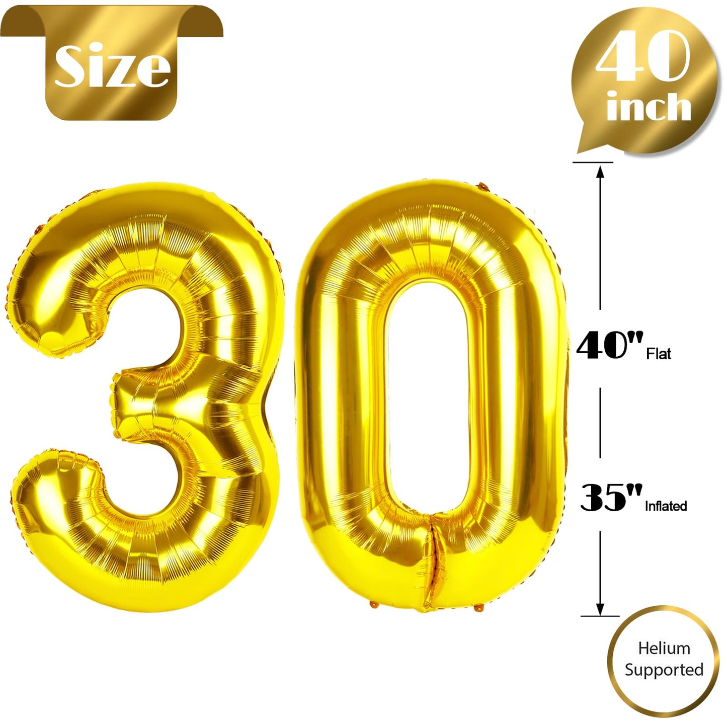 30 Balloon Number, Gold Number 30Th Birthday Balloons 40 Inch, 30 Years Old Gold Birthday Decorations For Men Women, 30Th Annive