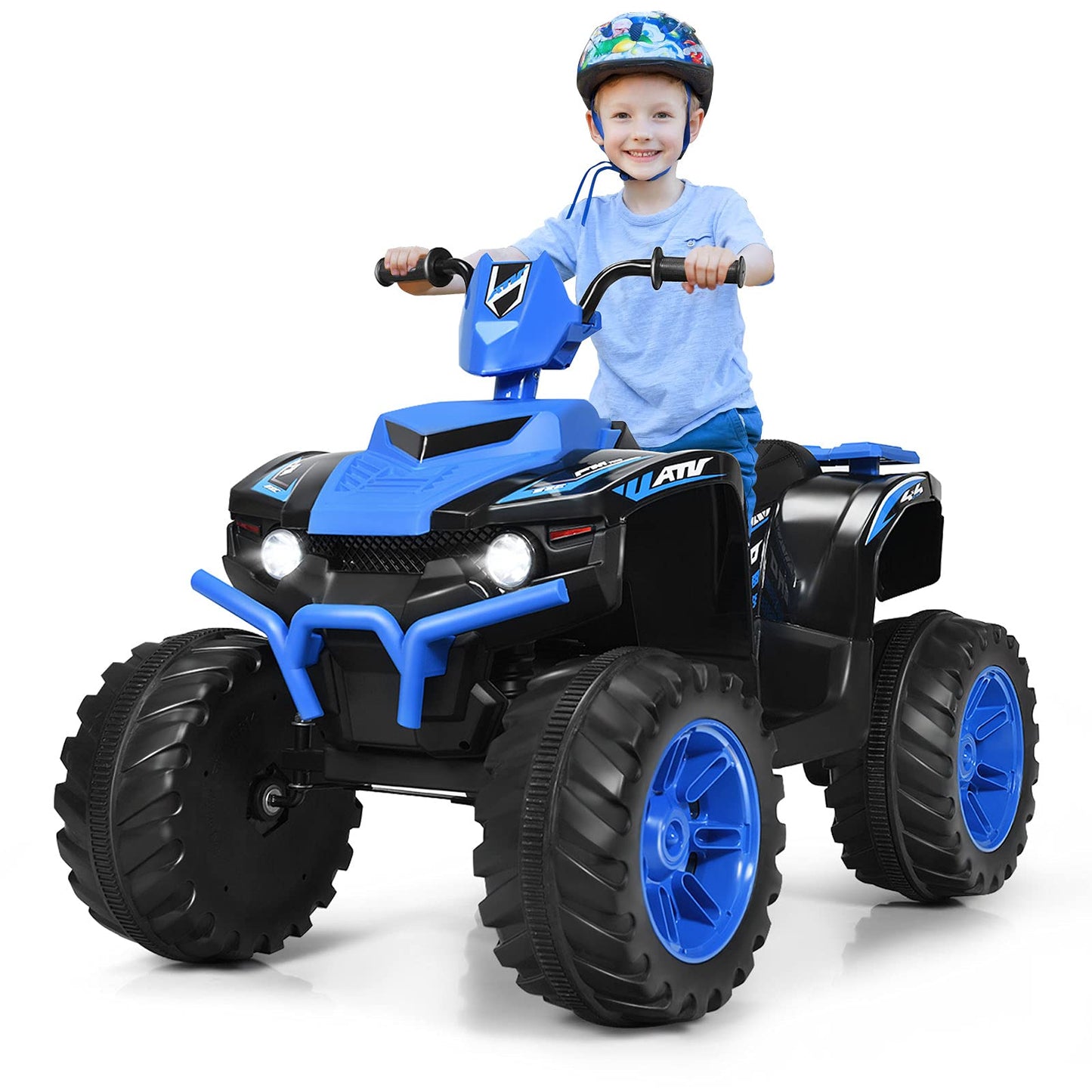 Olakids 12V Kids Ride On Atv, 4 Wheeler Electric Vehicle For Toddlers, Battery Powered Motorized Quad Toy Car For Boys Girls With Led Lights, Music, Horn, High Low Speed, Soft Start (Blue)