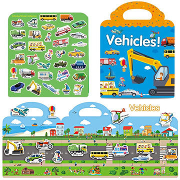 Reusable Sticker Books For Kids, 4 Sets Removable Toddler Sticker Book For Girls Boys Educational Learning Toys - Vehicle, Farm, Dinosaur & Zoo Animal