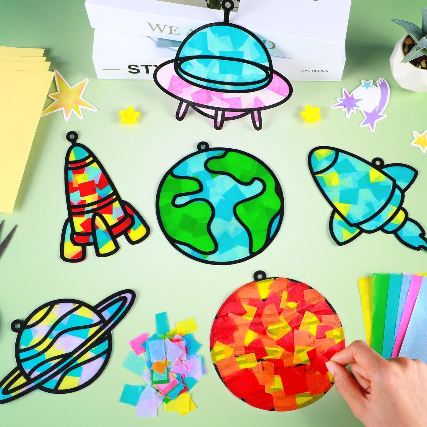 Qyeahkj Outer Space Suncatchers Craft Kit, Colorful DIY Solar System Decor, 5.91" x 5.91", Paper, Model QY1689