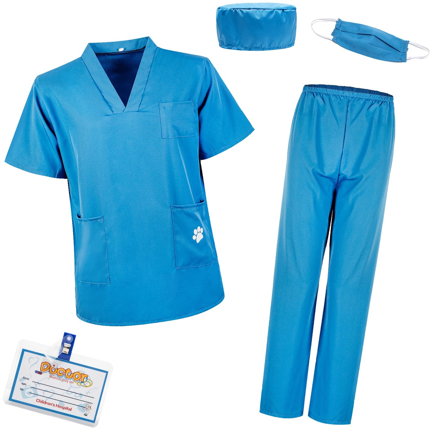 S3XY-FIV5 Kids Nurse Costume Doctor Costume Dentist Costume For Kids Play House Pretend Play Dress Up Party Blue 5-6 yrs 130cm