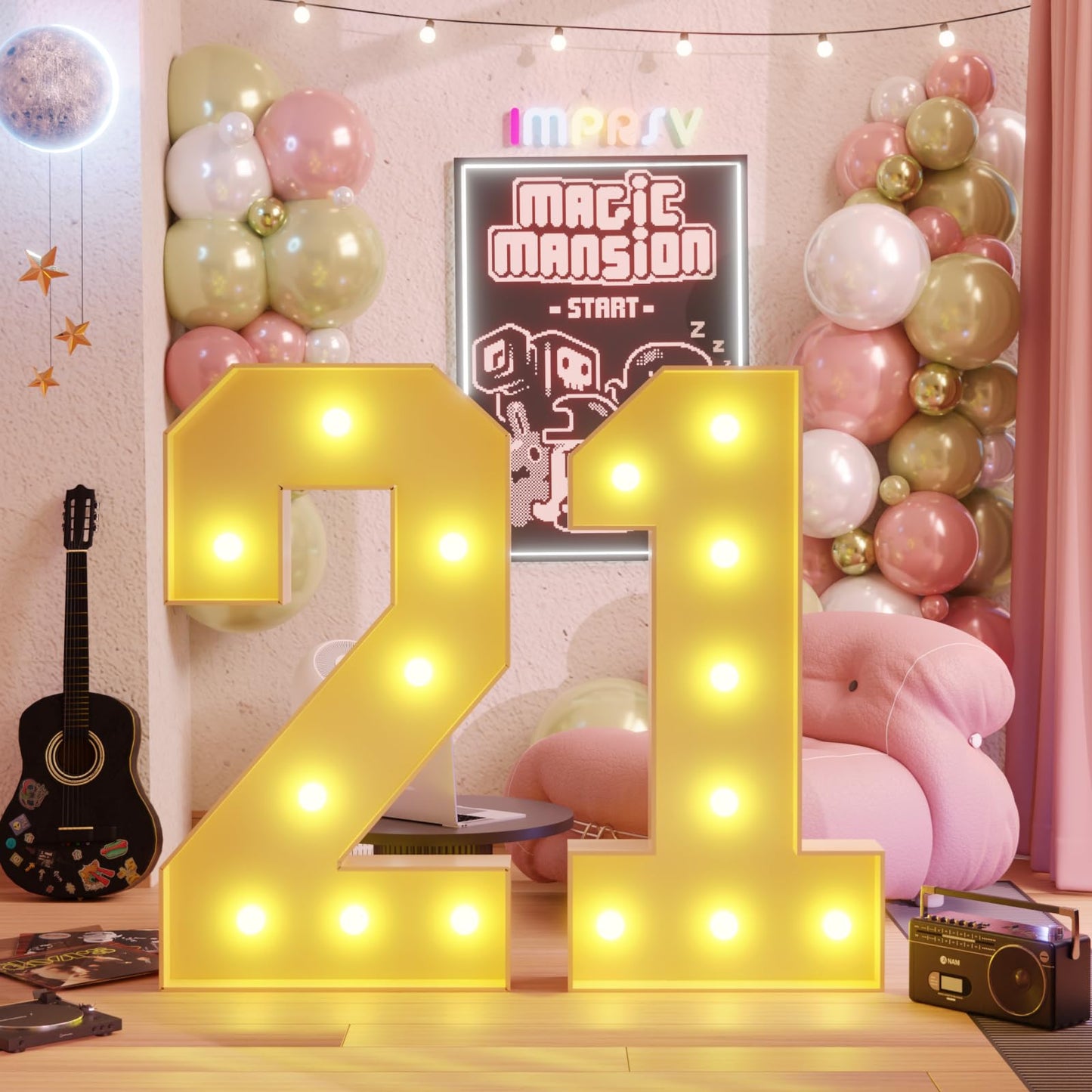 Imprsv 3Ft Light Up Numbers, Marquee Numbers 21St Birthday Decorations For Her Him, Large Light Up Numbers 21St Birthday Women F