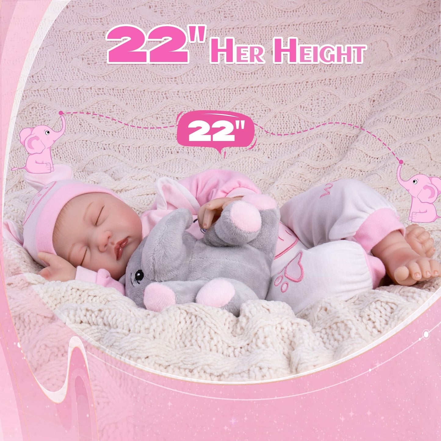 Aori Reborn Baby Dolls Girl 22 Inch Realistic Newborn Baby Doll Weighted Lifelike Toddler That Look Real With Elephant Jumpsuit And Toy In Gift Box