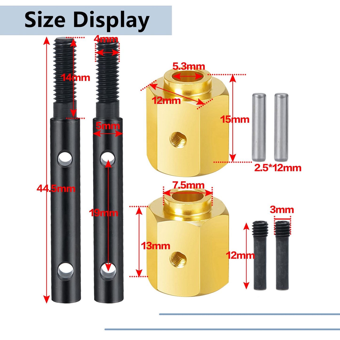 MORLORDY RC Portal Drive Stub Axle 13mm Extension Brass Hex Adaptor Set for 1/10 Scale RC Crawler Car SCX10 III AXI03007 JLU AXI