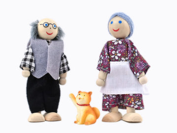 Jzszera Wooden Dollhouse People, 2-4 Inches Doll House Dolls Family With 2 Pets (Dog And Cat)