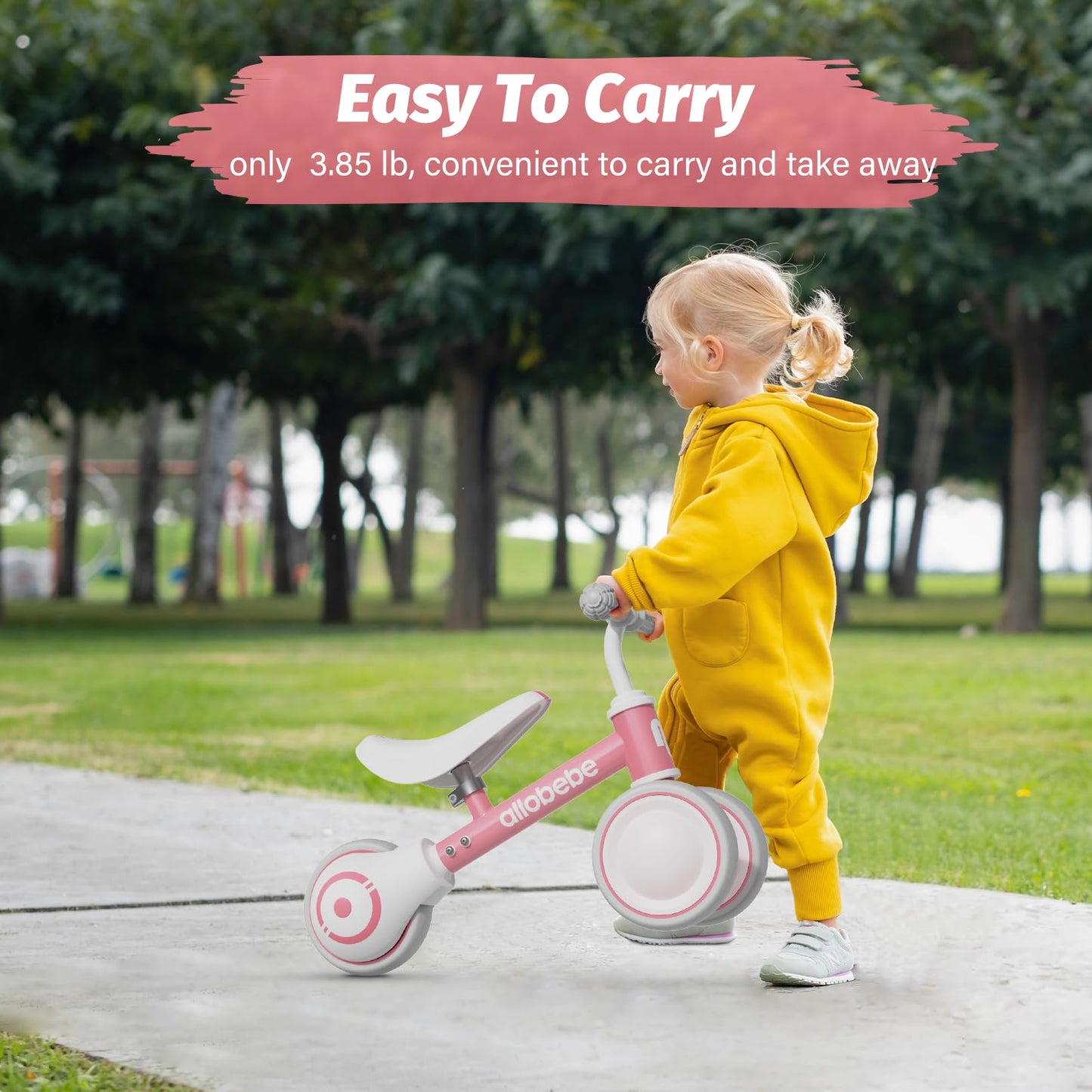 Allobebe Baby Balance Bike, Cute Toddler Bikes 12-36 Months Gifts For 1 Year Old Girl Bike To Train Baby From Standing To Walking With Adjustable Seat Silent & Soft 3 Wheels, Pink