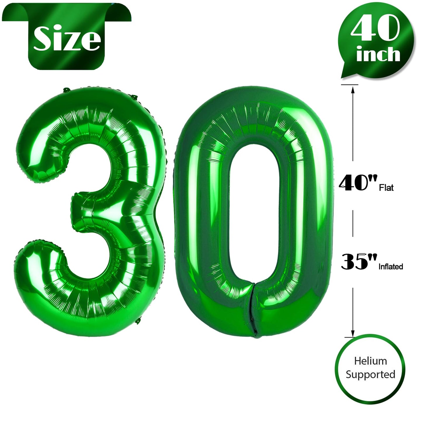 30 Balloon Number, Green Number 30Th Birthday Balloons 40 Inch, 30 Years Old Green Birthday Decorations For Men Women, 30Th Anni