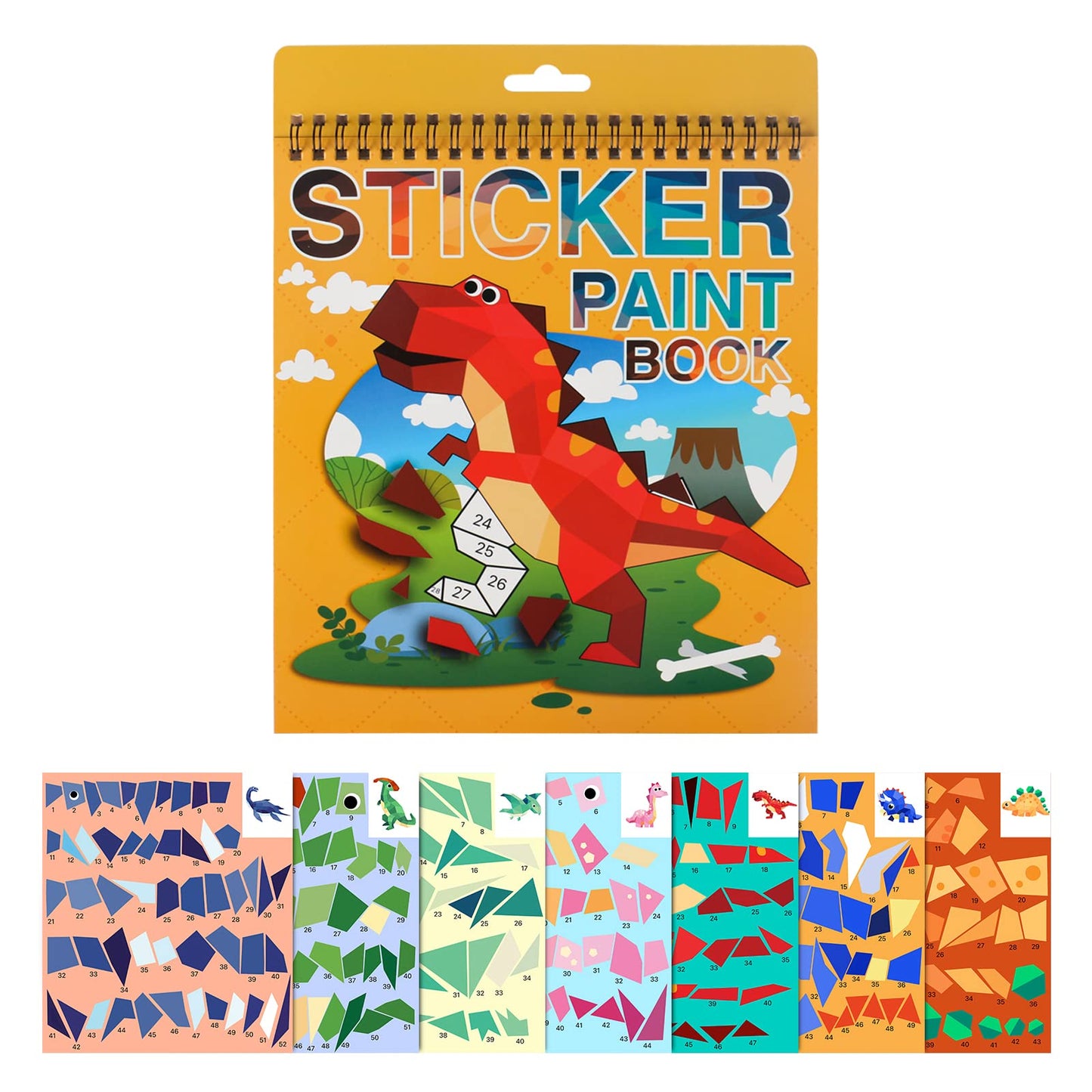 Dinosaur Sticker Book Crafts For Kids Ages 4-8,8-10 Sticker Paint Number Stickers For Kids Birthday Party Favor Christmas Gift Car Road Plane Travel Toy Activity Books
